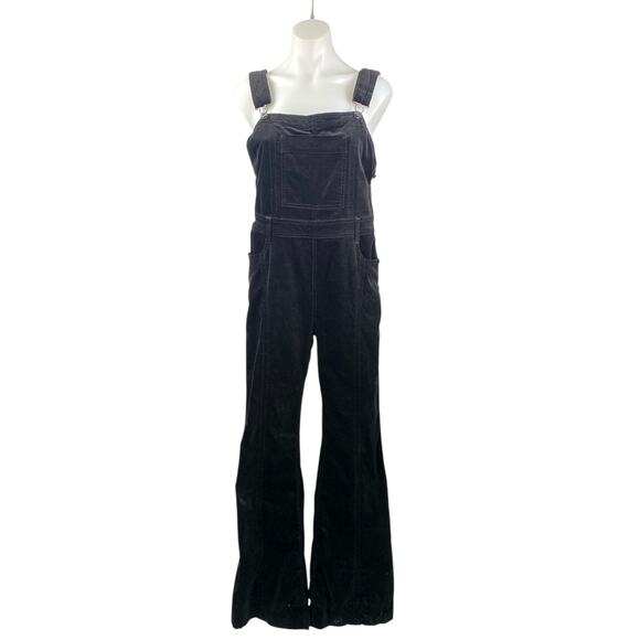 Pilcro and the Letterpress Black Velvet Velour Wide Leg Romper Jumpsuit Size 29 - Picture 1 of 6